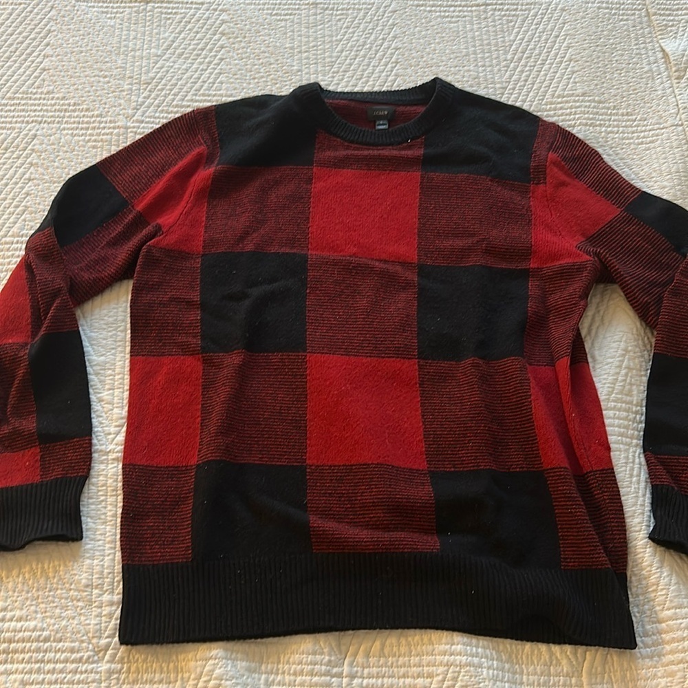 J Crew red/black lambs wool sweater
